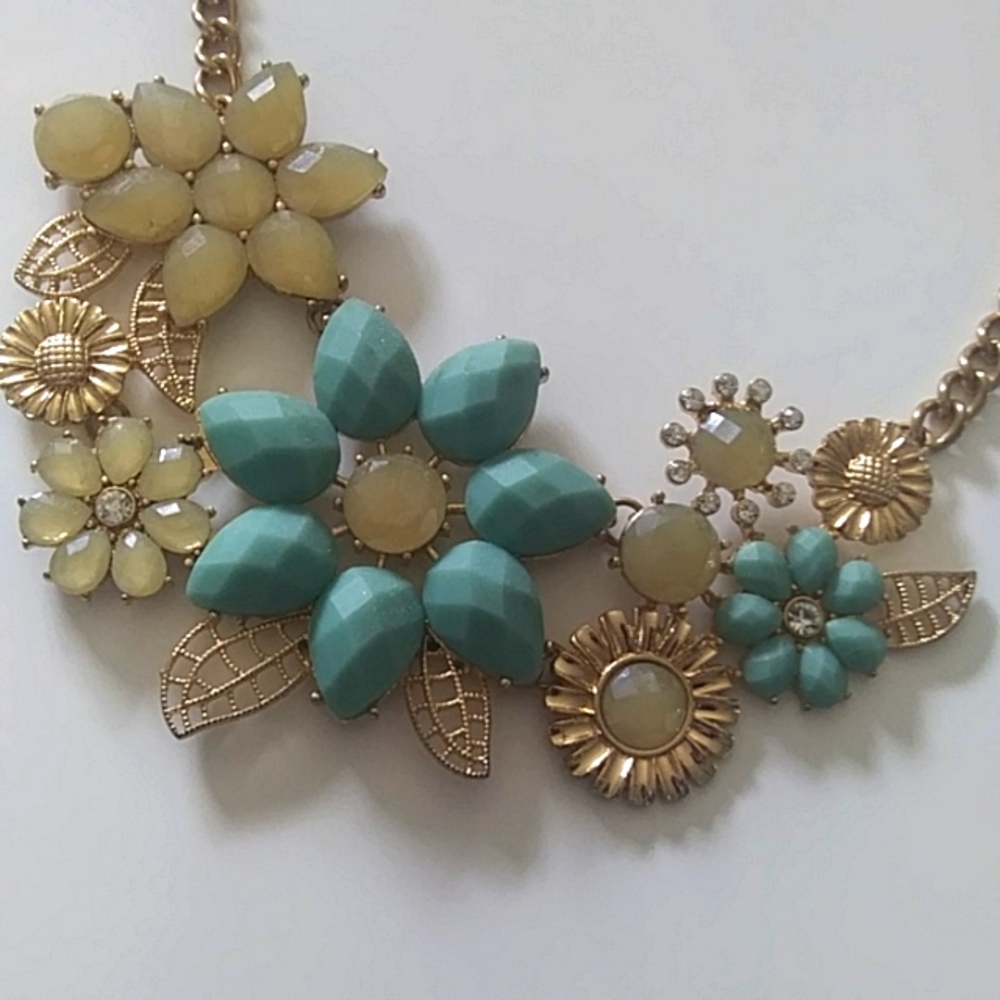 Sage and Aqua with Gold Floral Necklace